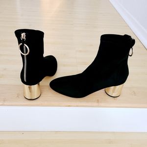 Zara velvet boots black with gold heel NWOT size 8